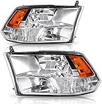 AUTOSAVER88 Headlight Assembly Compatible with 2009-2018 Dodge Ram 1500 / 2010-2018 Dodge Ram 2500 3500 / 2019-2022 Ram 1500 Classic Pickup QUAD Chrome Housing with Daytime Running Lamps