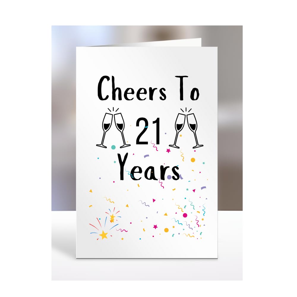Cheers to 21 years, Anniversary Card, Birthday Gifts for Men, Women, Him, Her, Presents for Christmas, Work, Bestie, Friend, Colleague, Wife, Husband, A5-161_22
