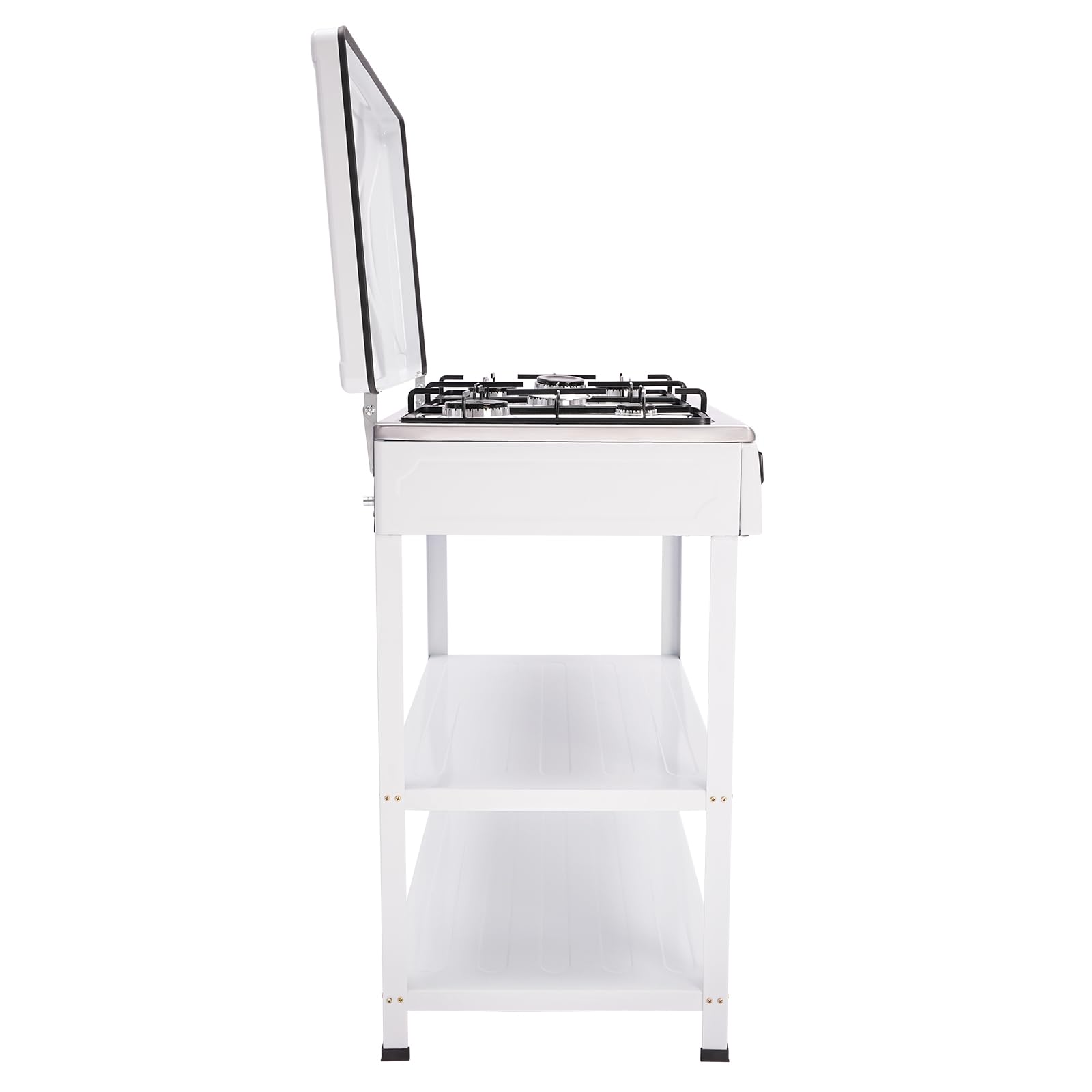 OUKANING Cuisinière à gaz 5 flammes 2,5 kW autonome boutons rotatifs couvercle pieds antidérapants extérieur camping camping-car blanc