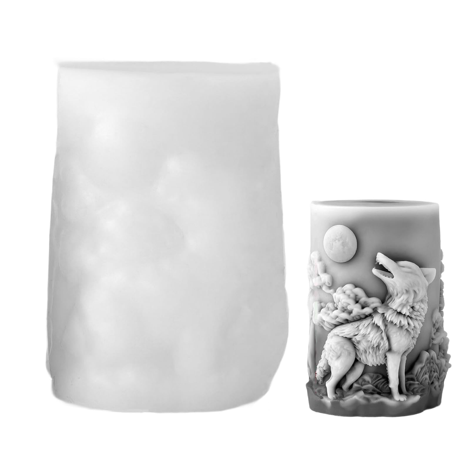 Sbshiouu C Premium Silicone 3D Wolf Ylinder Mold For Soap Pillar And Artisti Resin Reation Raft Projects Wolf Pillar Mold