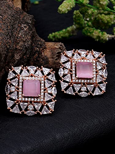 Karatcart American Diamond Studded Classic Stud Earrings for Women - Image 3