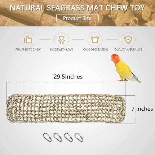 Image of Bird Seagrass Mat 30 x 7 Inch Parrot Natural Seagrass Woven Net Hammock Parakeet Climbing Rope Ladder Mat Chew Toys Cage Accessories for Pigeon Macaw Cockatiel Conure Cockatoo Rat Bearded Dragon