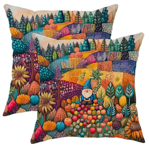 GDHBLING Fall Gnomes Patchwork Throw Pillow Covers 18x18 Set of