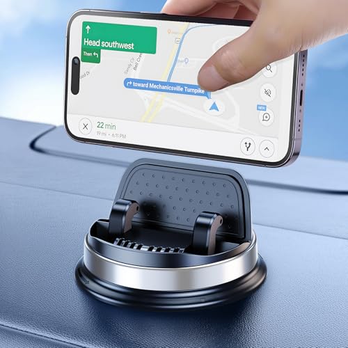 OATSBASF Dashboard Cell Phone Holder, Car Phone Mount 360° Rotatable Car with Non-Slip Silicone, Compatible with iPhone,Samsung,Android Smartphones, Silver Black