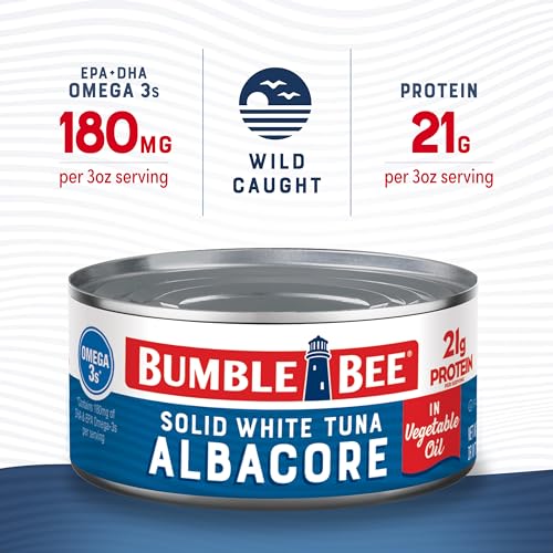 Image of Bumble Bee Solid White Albacore Tuna in Oil, 12 oz Can - Wild Caught Tuna - 21g Protein per Serving, High in Omega-3s - Non-GMO Project Verified, Gluten Free, Kosher (Pack of 3)