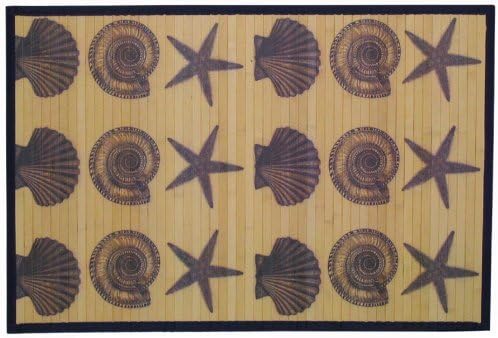 Kitchen Rugs Nautical Decor Beach Decor 2 ft by 3 ft Blue Shells Bamboo