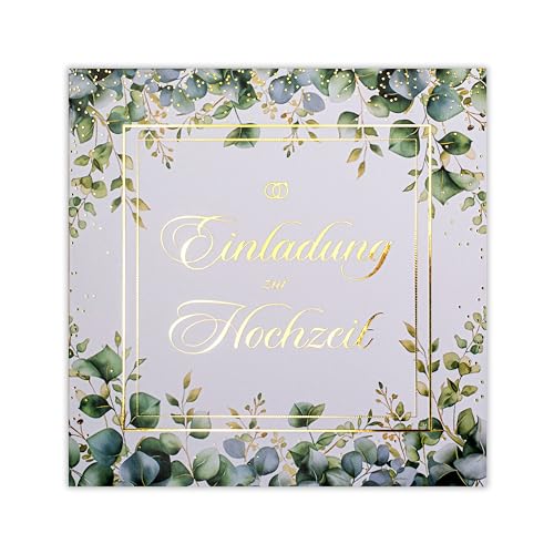 Art Nuvo HOCHZEITSEINLADUNGEN SATZ 20 St. 135x135mm MIT BEDRUCKBAREN EINLAGEN UND UMSCHLÄGEN FÜR HOCHZEIT – VERGOLDETES MUSTER