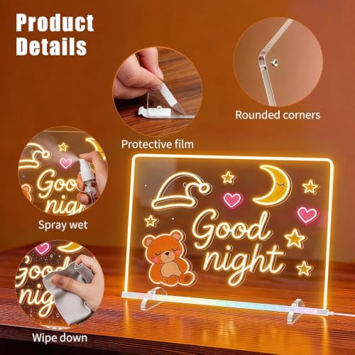 LED Note Board with 8 Colors 6 Modes -13.7"X10" Acrylic Dry Erase Board, Led Drawing Board Includes Adapter, 14 Markers, Tracing Paper, Sketching Gifts for Kids/Girls/Teens - image 5