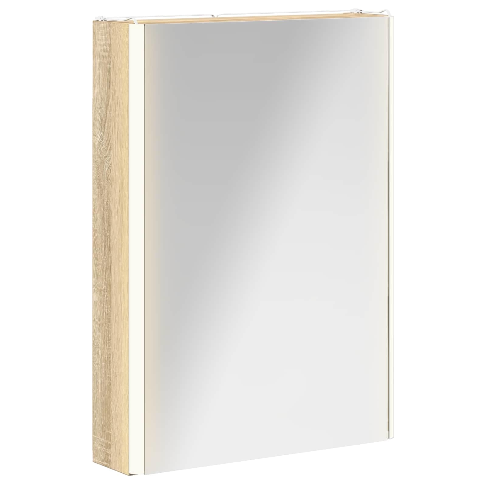 Szafka łazienkowa z lustrem Sonoma dąb z materiału drewnopochodnego 43 x 11,5 x 60,5 cm z oświetleniem LED, montaż na ścianie, regulowane regały, miejsce do przechowywania