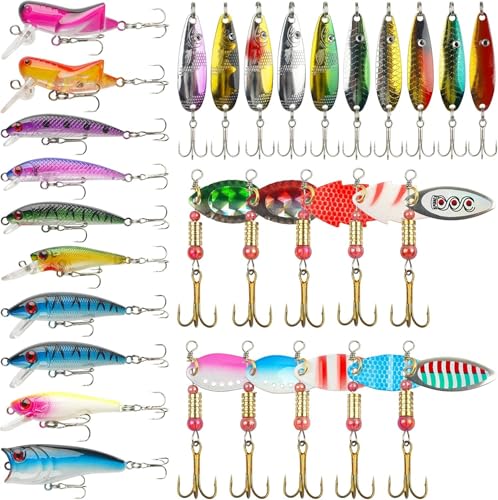 Cuillères à poisson en métal ondulant OROOTL CK301 à forte vibration | Kit 30 pièces