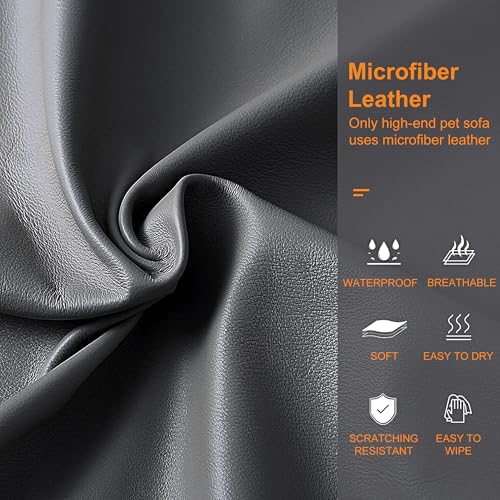 Large Leather Dog Sofa Bed: Pet Jumbo Luxury Orthopedic Lounge Made by Scratching Resistant Microfiber Leather - Elevated Furniture Style Dogs Chaise with Replacement Cover for Pets up to 120lbs - Image 4