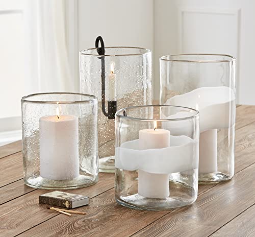 TAG Headlands Hurricane Vase Clear Glass with White Wave Pillar Candle Holder Large Size, 8.0L x 8.0W x 12.75.6H inches White