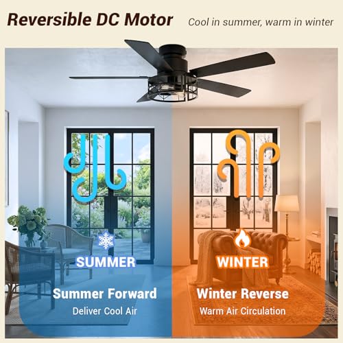 TCL 52" Black Caged Flush Mount Ceiling Fan with Light & Remote - image 6