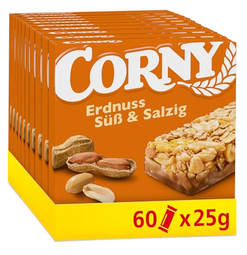 Müsliriegel Corny Classic Erdnuss Süß & Salzig | Riegel mit gerösteten und gesalzenen Erdnüssen | Multipack 60x25g