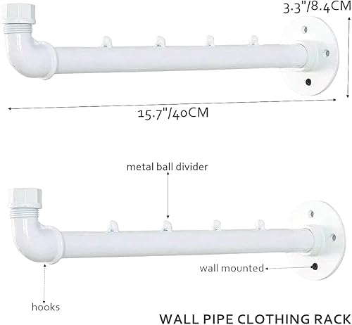 Miniatura 3 de Percheros industriales de pared para tuberías de ropa - Colgador de ropa de metal resistente con gancho, soportes para prendas montados en la pared,
