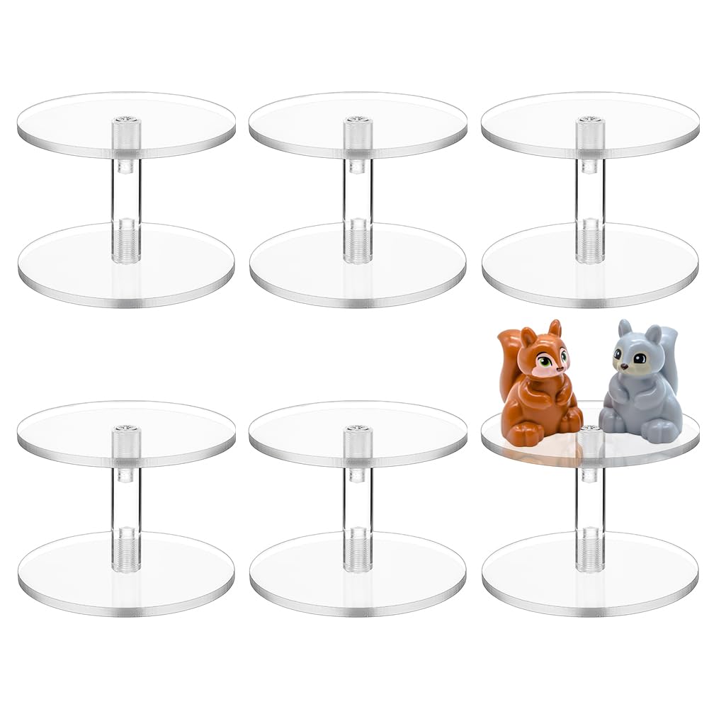 BENECREAT 6Sets Acrylic Display Stand, 7x5cm Round Barbell Pedestal Display Riser, Flying Miniatures Display Pedestal Stand for Gem Jewelry Display, Cupcake Party Table Decor