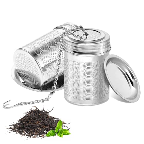 Juego de 2 filtros de té de acero inoxidable 304 - con platillo antigota, malla ultrafina para té a granel, Rooibos, especias - Compatible taza, taza, taza, tetera