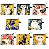 Fubuuf 8 Stück Süße Katzen Münzbeutel Mini Kinder Geldbörse Set mit Reißverschluss, Klein Damen Portemonnaie Münztasche Kosmetiktasche für Münzen, Kopfhörer, Schlüssel, Lippenstift, Karten (8 Designs)