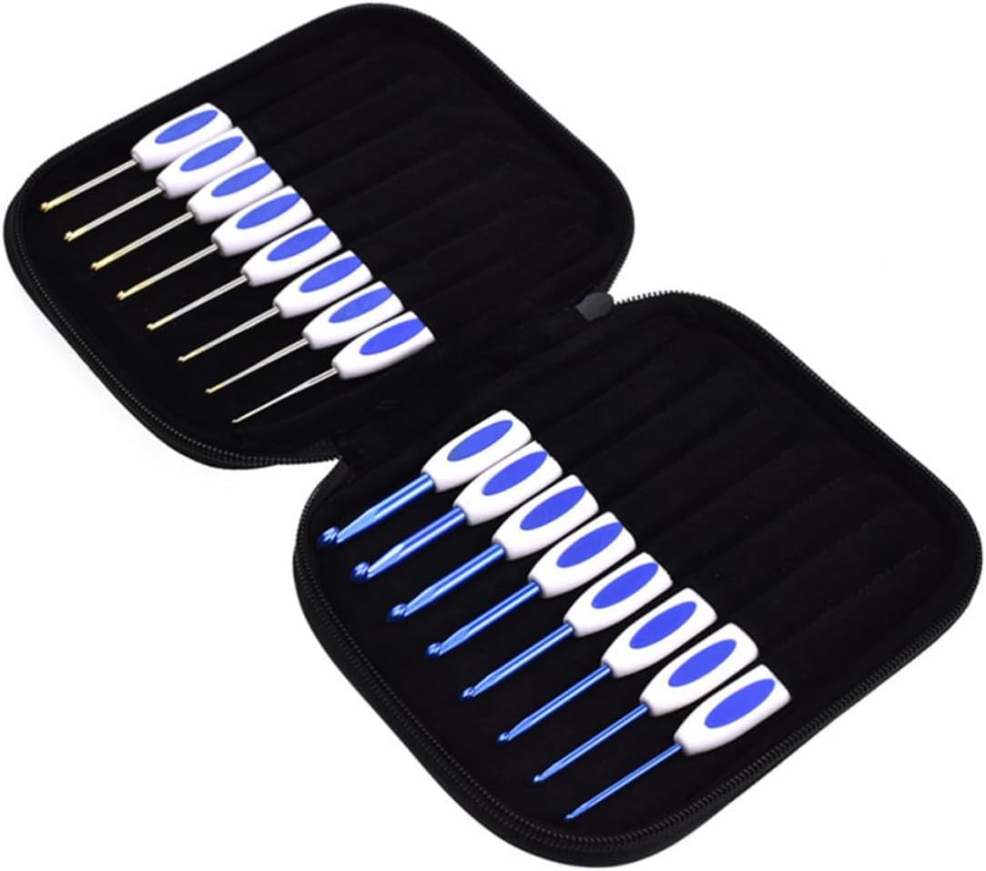 Crochet Hook Set and Aluminum Needle with Ergonomic Plastic Handle