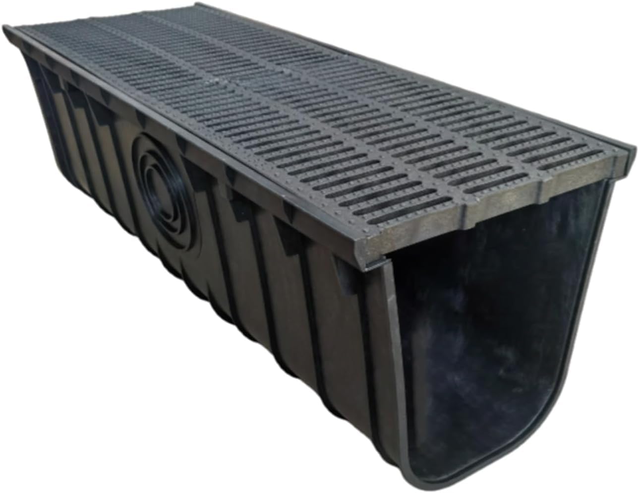 Système de drainage de tranchée en HDPE noir avec grille en plastique court 100x35x3cm