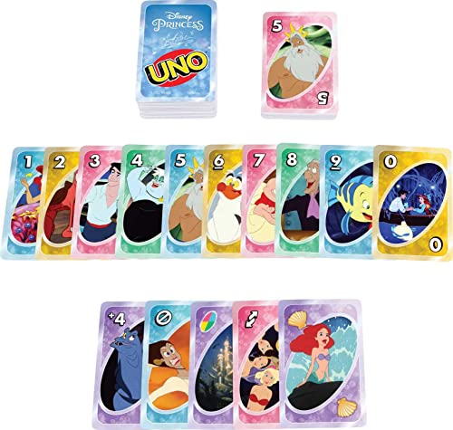 Mattel Games UNO Disney Prinzessin Die kleine Meerjungfrau Kartenspiel, inspiriert vom Film für Familiennacht, Spieleabend, Reisen, Camping und Party – Bild 7