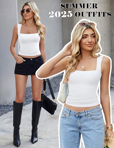 Image of Avidlove Women's Square Neck Tank Top Double Lined Basic Crop Tops Going Out Shirt Slim Fit Summer