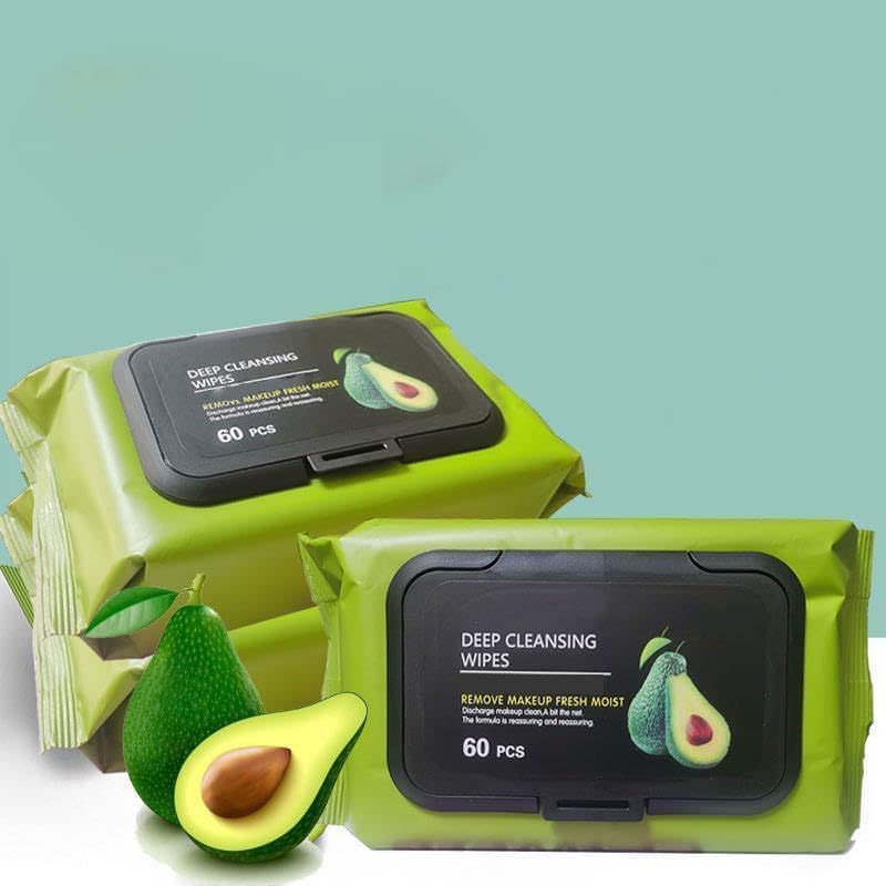 Clean & Glow Makeup Remover Wipes for Face with Aloe Vera, Cucumber & Vitamin E | Wet Wipes for Face with Avocado For Deep Cleansing Exfoliating Reducing Pigmentation Soothing & Brightening Tightening Pores Moisturizing Pack Of 1(60 Wipes, Avocado)