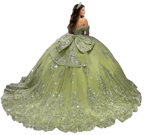 KPDFIF Off Shoulder Sage Green Quinceanera Dress with Sequin Plus Size 16