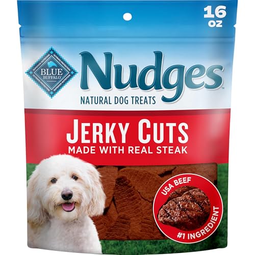 Blue Buffalo Nudges Steak Jerky Cuts Natural Dog Treats, Tender & Meaty Dog Snacks, Healthy Reward or Training Treat, Made in the USA with Beef, No Artificial Preservatives, 16 oz.