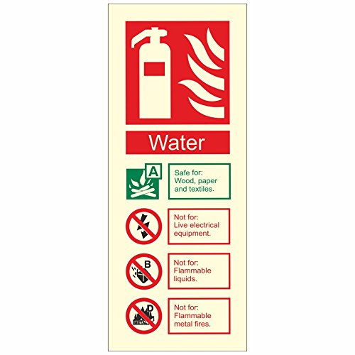 UK Safety StorePhoto Water Fire ID Sign 80mm x 200mm - Rigid Plastic