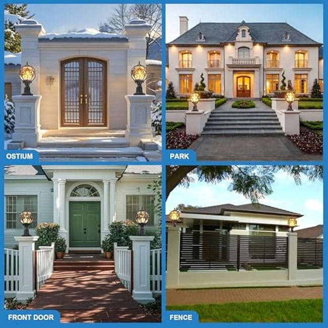 Outdoor Post Light Fixtures for Driveway Yard Lawn Patio Garden, Black Waterproof Exterior Pier Mount Post Light Outside Aluminum Post Lamp Light