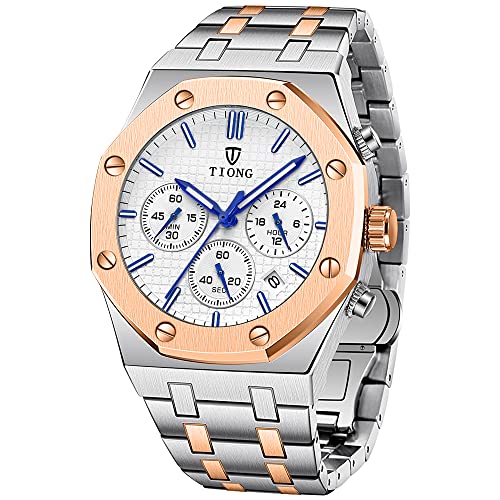 Alwesam Rose weißes Quarzstahlband Business Herrenuhr 6-poliges Quarzwerk wasserdichte Herrenuhr aus Rose weiß Cover