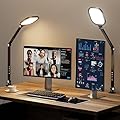 LitONES 2 Packs Led Desk Lamps for Home Office, 1200LM Dimmable Clamp-on Desktop Light, Adjustable Swing Arm Ring Light with Stand, Memory & Timer Function, Eye-Caring Design