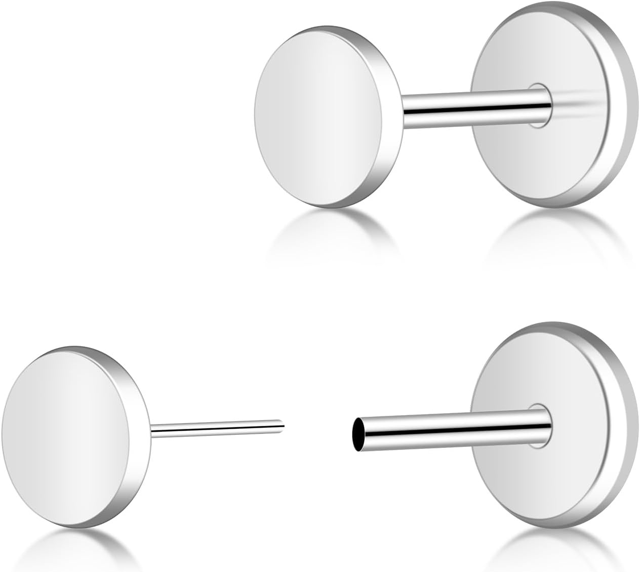 ZDE Women Earrings Threadless Flat Back Dot Earrings Titanium Hypoallergenic Cartilage Non-Nickel Black/Silver/Gold/Pink Push in Earrings Studs for Sensitive Ears Simple Classic Earstuds