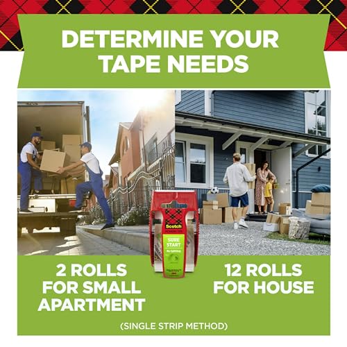 Image of Scotch Sure Start Packing Tape, Clear, Quiet Unwind and Easy Start, Moving Supplies, 1.88 in. x 22.2 yd., 6 Tape Rolls with Dispensers