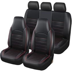 Cubreasientos Cat TOYOUN Juego Completo de Fundas Asientos Coche Universal Piel Sintético Funda de Asiento para Coche Impermeable Protector para Asientos Delanteros y Traseros de Automóvil 5 plazas, Rojo