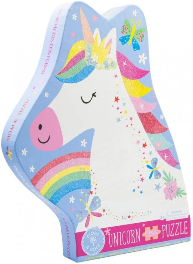 Floss & Rock Rainbow Unicor Unicorn Shaped Jigsaw Puzzle with Shaped Box, 40 Piece, 24 Inch