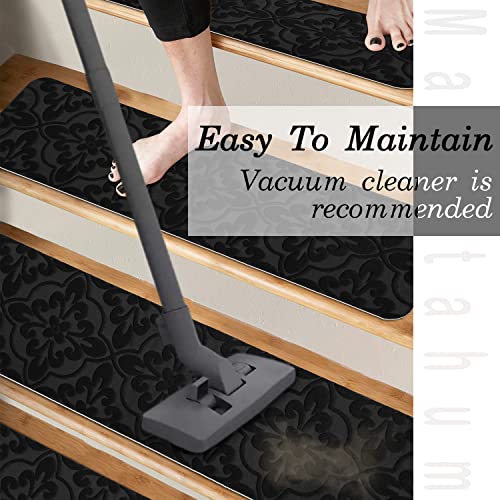 Matahum Non-Slip Carper Stair Treads For Wooden Steps Indoor Self Adhesive Stair Rugs 8"X30", Peel And Stick Stair Runners For Dogs, Kids, And Elder, 14Pcs Black #TOP5