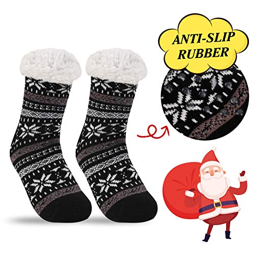 Image of 3 Pairs Fuzzy Slipper Socks for Women Men, Winter Warm Soft Fleece Lined Non Skid