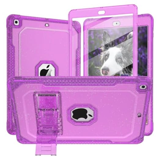 ZoneFoker Case for iPad Air 2 Case, for iPad 6th/5th Generation 2018/2017, for Apple iPad 9.7 inch with Screen Protector/Stand, Glitter Purple Full-Body Coverage Slim Cover for Girls Women Kids