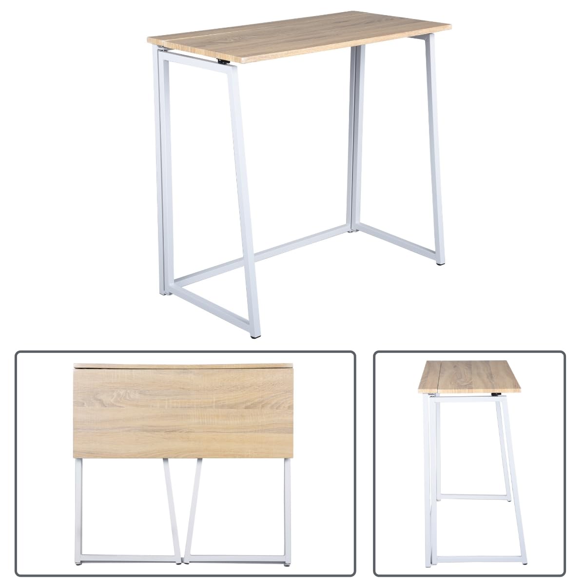 Table de Camping Pliante avec Cadre en Métal Blanc Léger pour Les Activités de Camping en Plein Air Table Compacte Pliable en Bois de Chêne pour Les Repas de Voyage