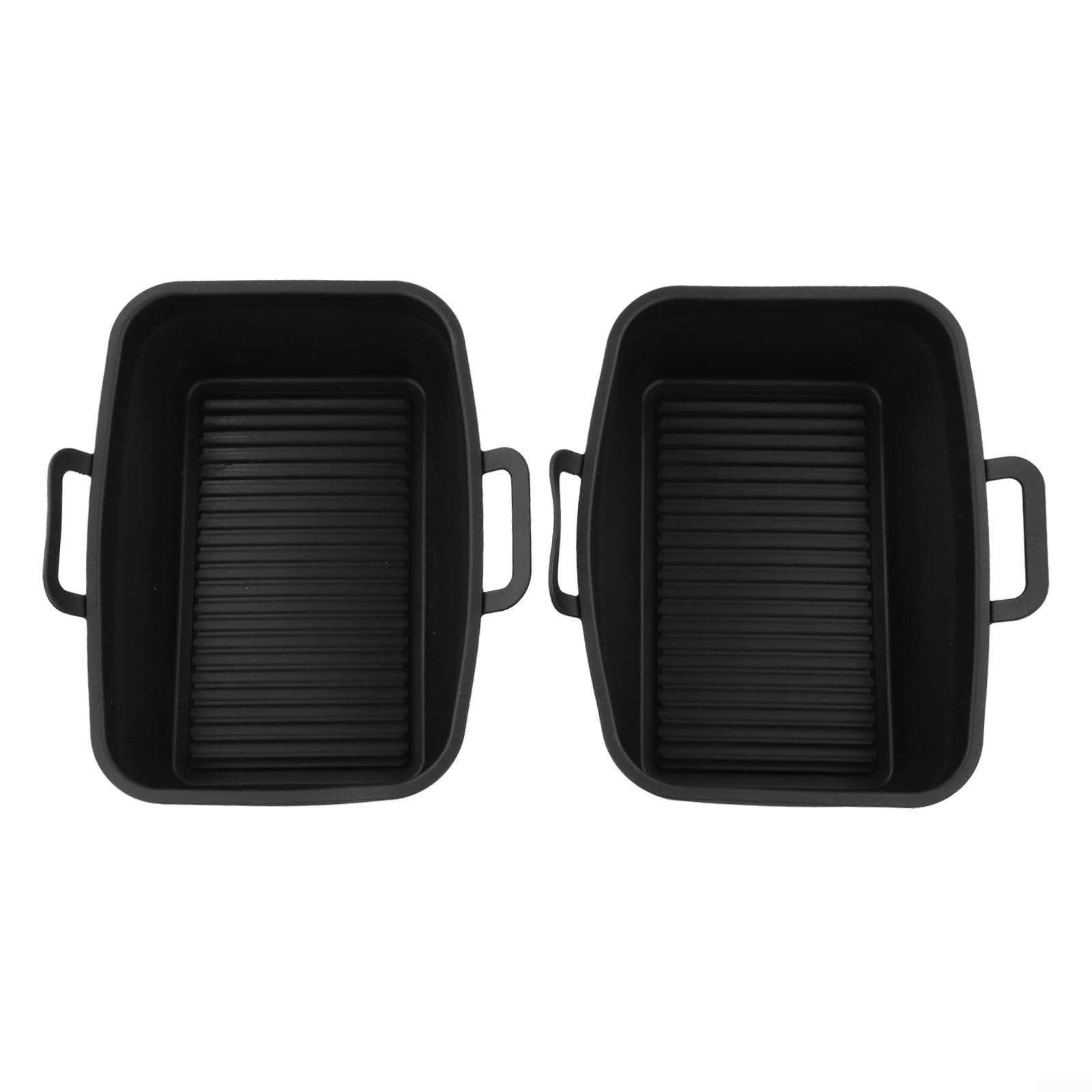 Fodera pieghevole in silicone per friggitrice ad aria 2 pezzi DZ201410 cestino rettangolare inserto separazione dell'olio facile da pulire per cuocere arrostire al vapore (nero)