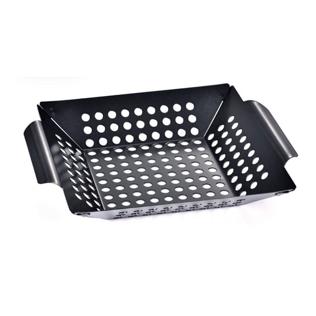 Quadratischer Grill, Flacher Edelstahl, gegrillte Grillplatte, Lebensmittel, Gemüsekorb, Grillwerkzeug, Küchenwerkzeug