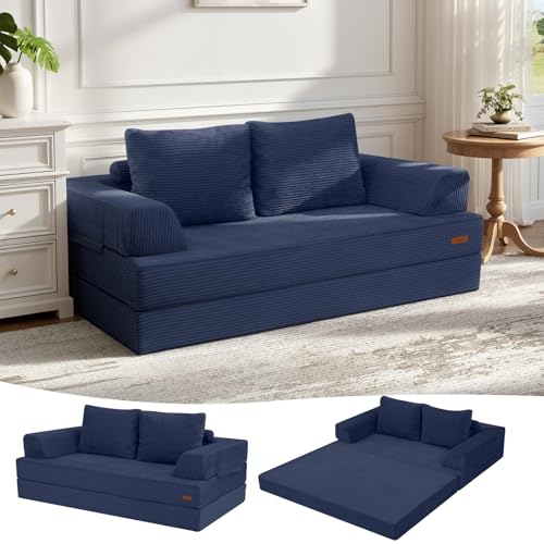 Image of COMAX Futon Sofa Bed, Convertible Sofa Bed, Folding Boneless Couches | Boneless Couch for living room, 4‑in‑1 Fold Out Small Foldable Loveseat Floor Sleeper Mattress Lounge Space‑Saving, Navy