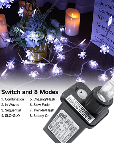 Flacchi White Snowflake String Lights 100 Led 33Ft Christmas Lights Timer Plug In Fairy Lights 8 Modes Waterproof Connectable For Indoor Outdoor Wedding Birthday Xmas Decorations #TOP2
