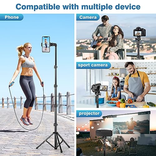 Image of 70 inch Phone Tripod with Remote & Holder, Portable Cell Phone Stand, Selfie Stick for Video Recording, Compatible with iPhone 14 /13 Pro Max /Android /Camera