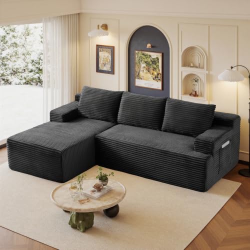 Image of 96 inch Sectional Couches for Living Room Cloud Couch Sofa with L-Shape Upholstered Boneless Couchs Modern Modular Sectional Couch with Chaise (Dark Grey, 96 inch L Shaped with Left Facing Chaise)