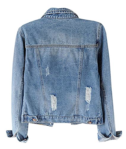 Kedera Womens Denim Jackets Distressed Ripped Long Sleeve Jean Jacket Coats - Thumbnail 3