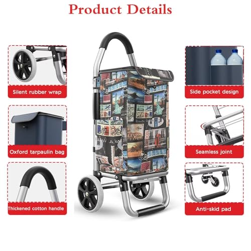 Faltbare 36-Liter-Einkaufstrolley-Tasche auf Rädern – Oxford-Stoff, einfache Lagerung, 2-Rad-Design, ideal für Lebensmitteleinkäufe und Einkaufswagen, robuste Einkaufstaschen – Bild 3
