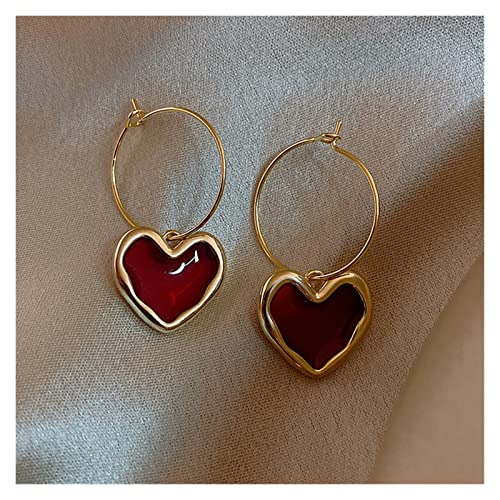 Earrings Trend Red Love Heart Dangle Drop Earrings For Women Gold Simple Ear Jewelry Vintage Fashion Hoop Punk Goth Boho Dangle Earrings (Metal Color : Red) (B Red) #TOP30